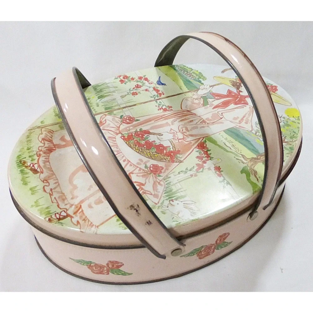 Vtg advertising 1960s valleybrook‎ farms tin box jewelry storage cottagecore